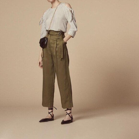 COPY - Sandro Paris Women's Trouser Dress Pants Green Size 36 Linen Bland High … - Picture 1 of 6